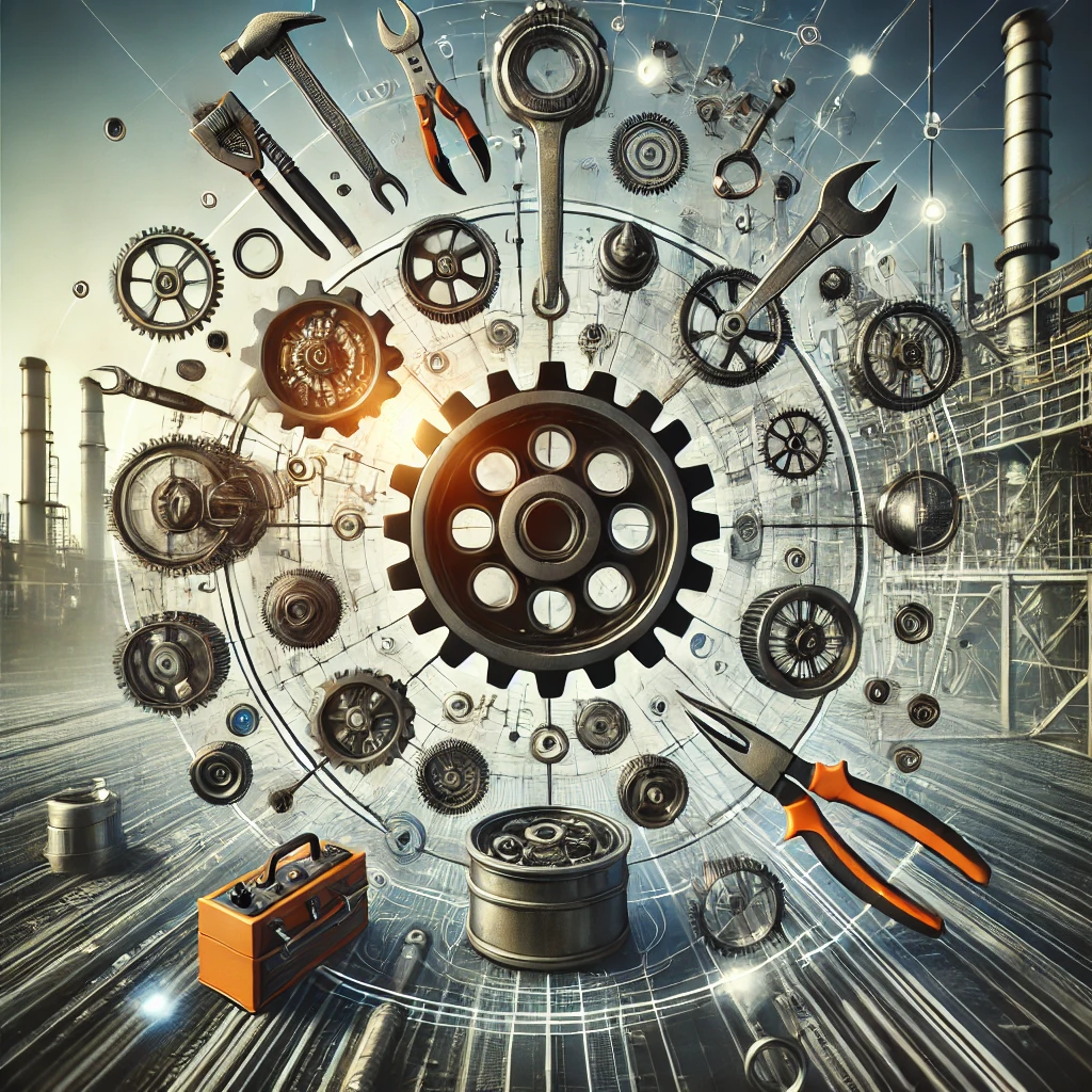 Dall·e 2025-02-18 18.54.30 - Una Imagen Conceptual De Mantenimiento Industrial, Con Engranajes, Herramientas Y Tuberías Interconectadas En Un Entorno Tecnológico Y Moderno
